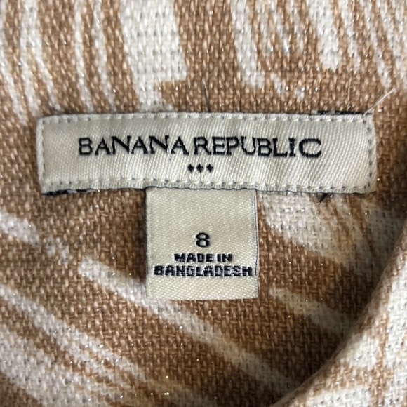 Banana Republic Linen Blend Tan/ Ivory Palm Leaf Sleeveless Sheath Dress Size 8 - Picture 8 of 12